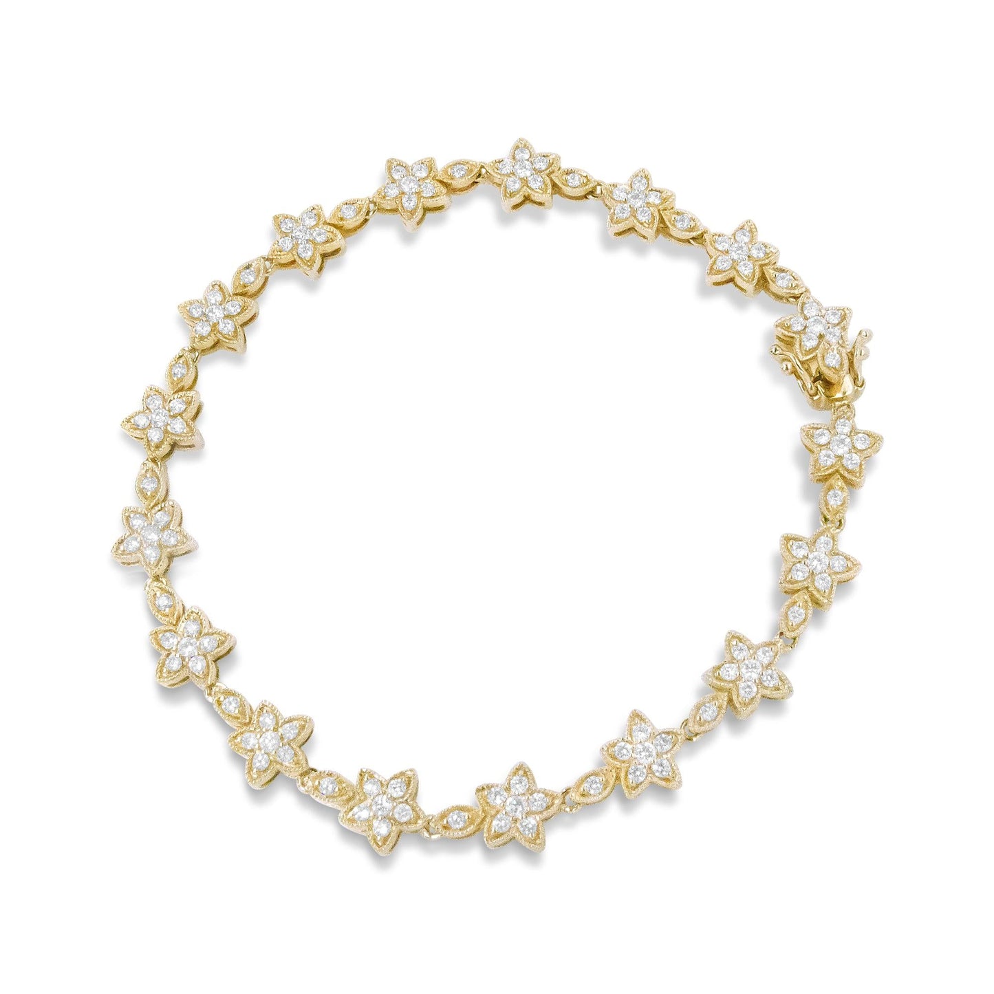 14K Gold 1 1/5 Cttw Round Diamond Floral Star-Shaped Link Bracelet