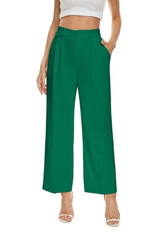 FUNYYZO Women's Loose Pleated Front Long Pants Wide Leg Trousers Solid Causal Dressy