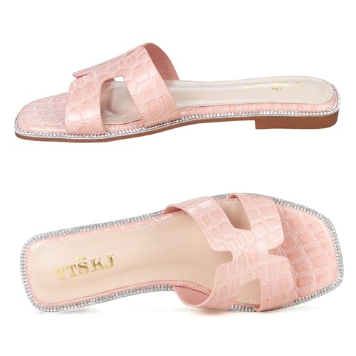 Sandals for Women 2025 dressy slides flat open toe comfortable soft leather slip on ladies casual wide width cute trendy shoes summer beach