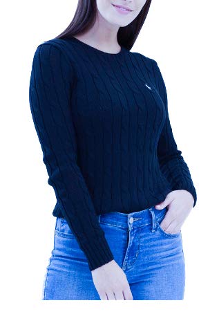 RALPH LAUREN Women's Crewneck Cable Knit Pony Logo Sweater