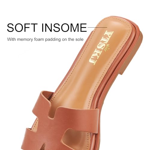 Sandals for Women 2025 dressy slides flat open toe comfortable soft leather slip on ladies casual wide width cute trendy shoes summer beach