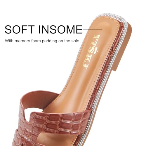 Sandals for Women 2025 dressy slides flat open toe comfortable soft leather slip on ladies casual wide width cute trendy shoes summer beach