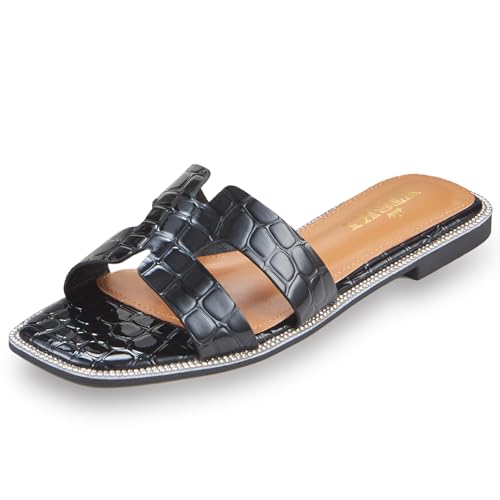 Sandals for Women 2025 dressy slides flat open toe comfortable soft leather slip on ladies casual wide width cute trendy shoes summer beach
