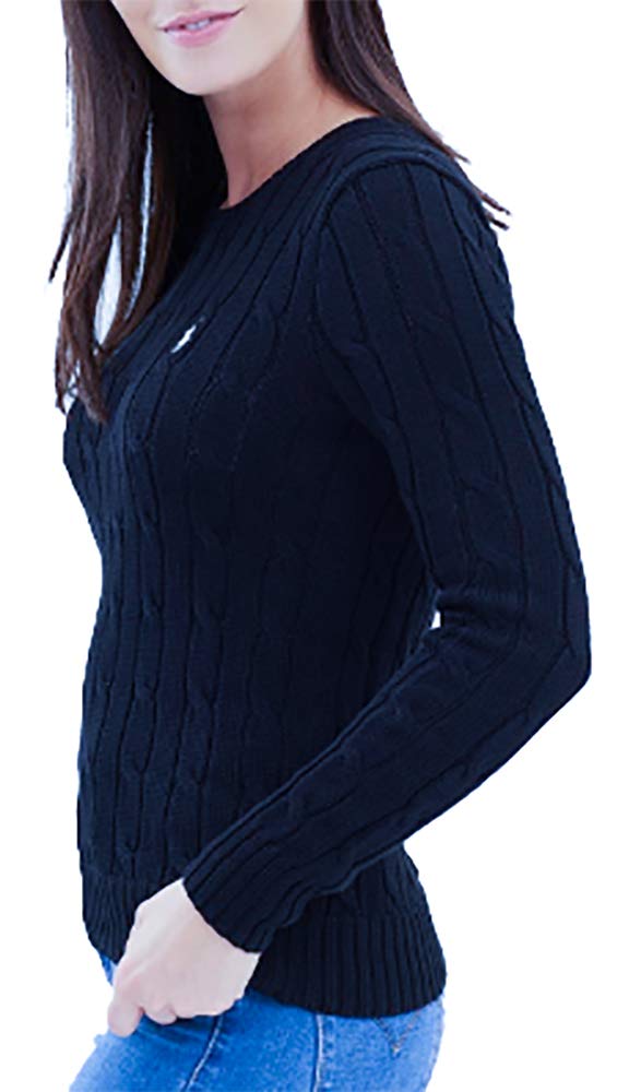 RALPH LAUREN Women's Crewneck Cable Knit Pony Logo Sweater