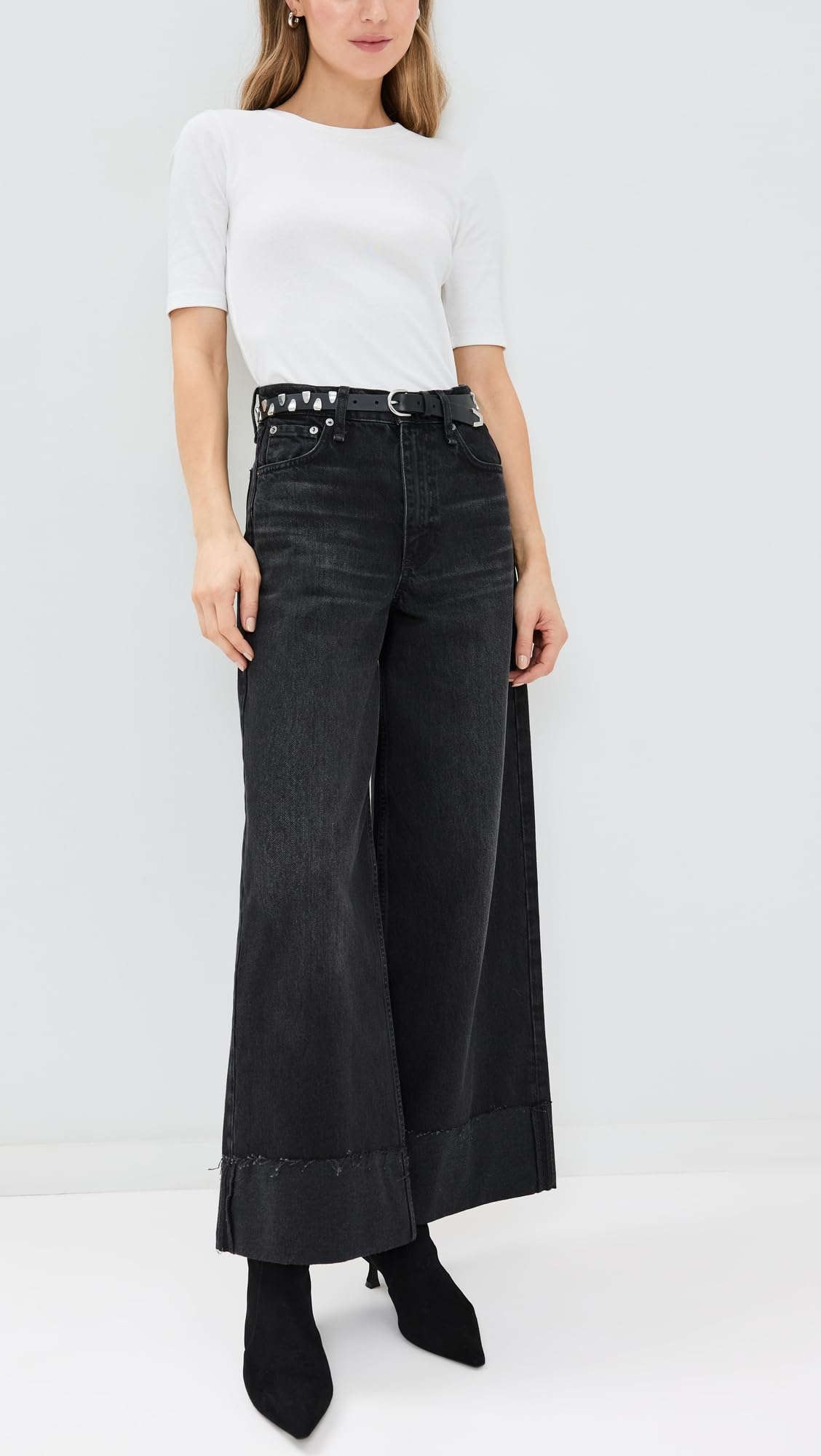 rag & bone Women's Sofie High-Rise Ankle Wide Leg Jeans with Cuff