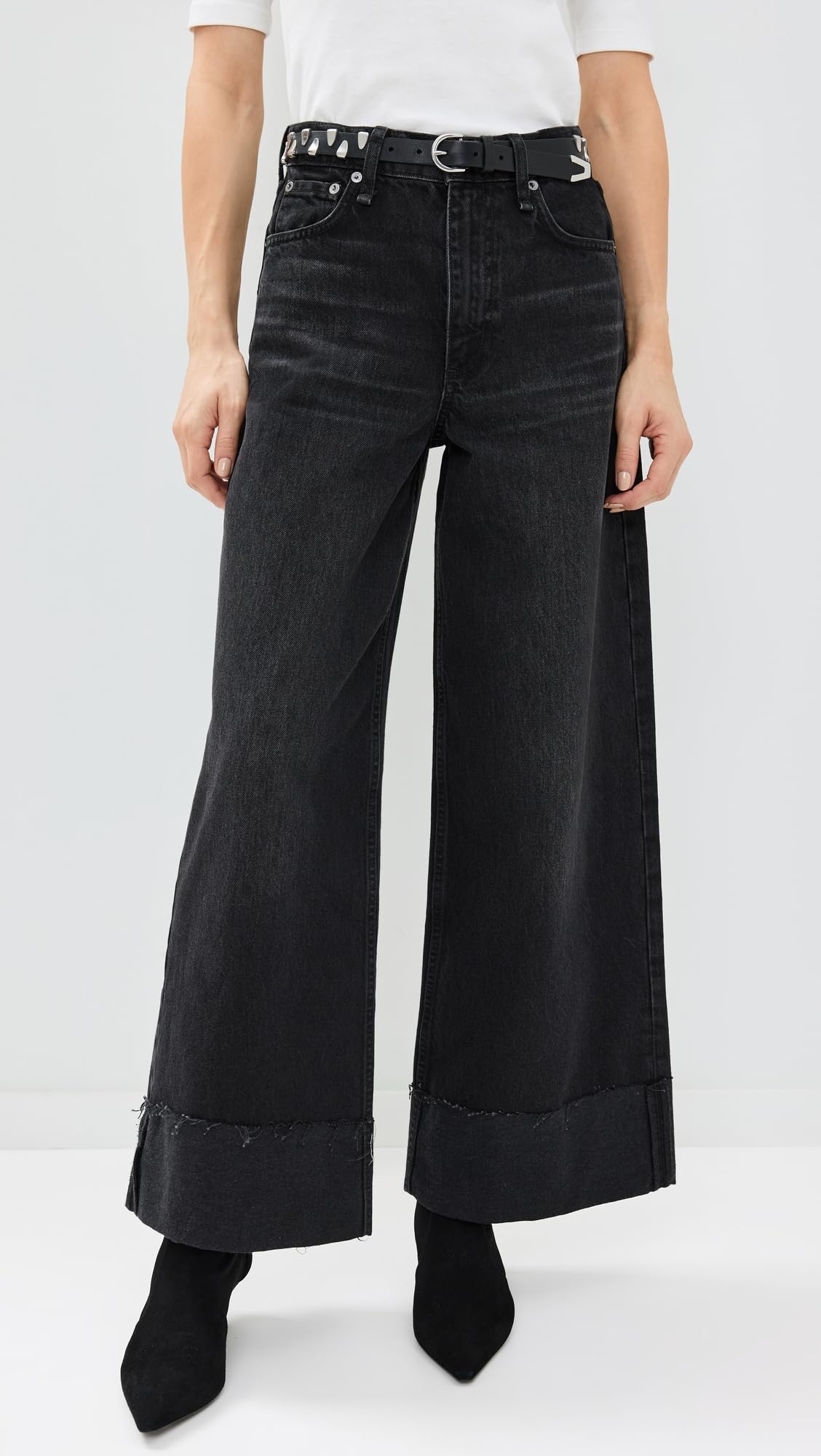rag & bone Women's Sofie High-Rise Ankle Wide Leg Jeans with Cuff