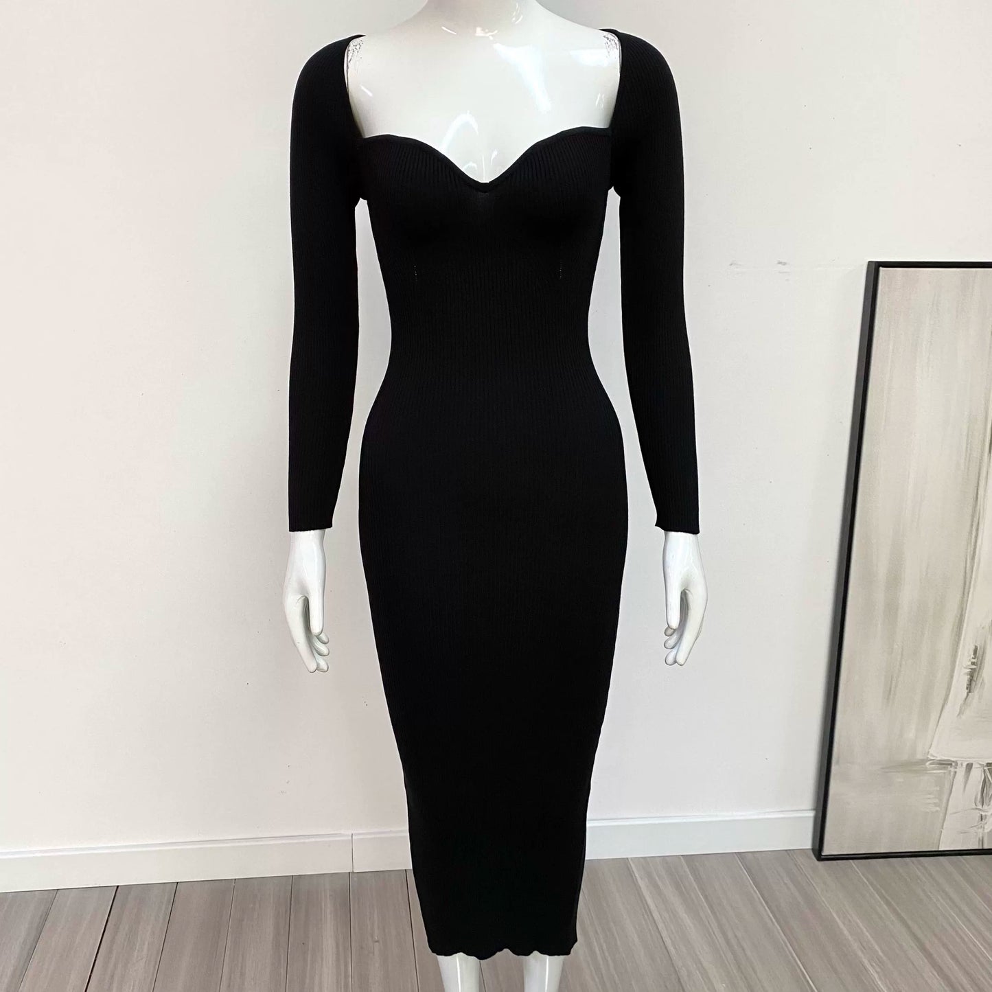 Foreign Trade Original Order European and American Sexy Pure Color Silm Party Dress Knitting Tube Top Elastic Mid Length Long Length Dress