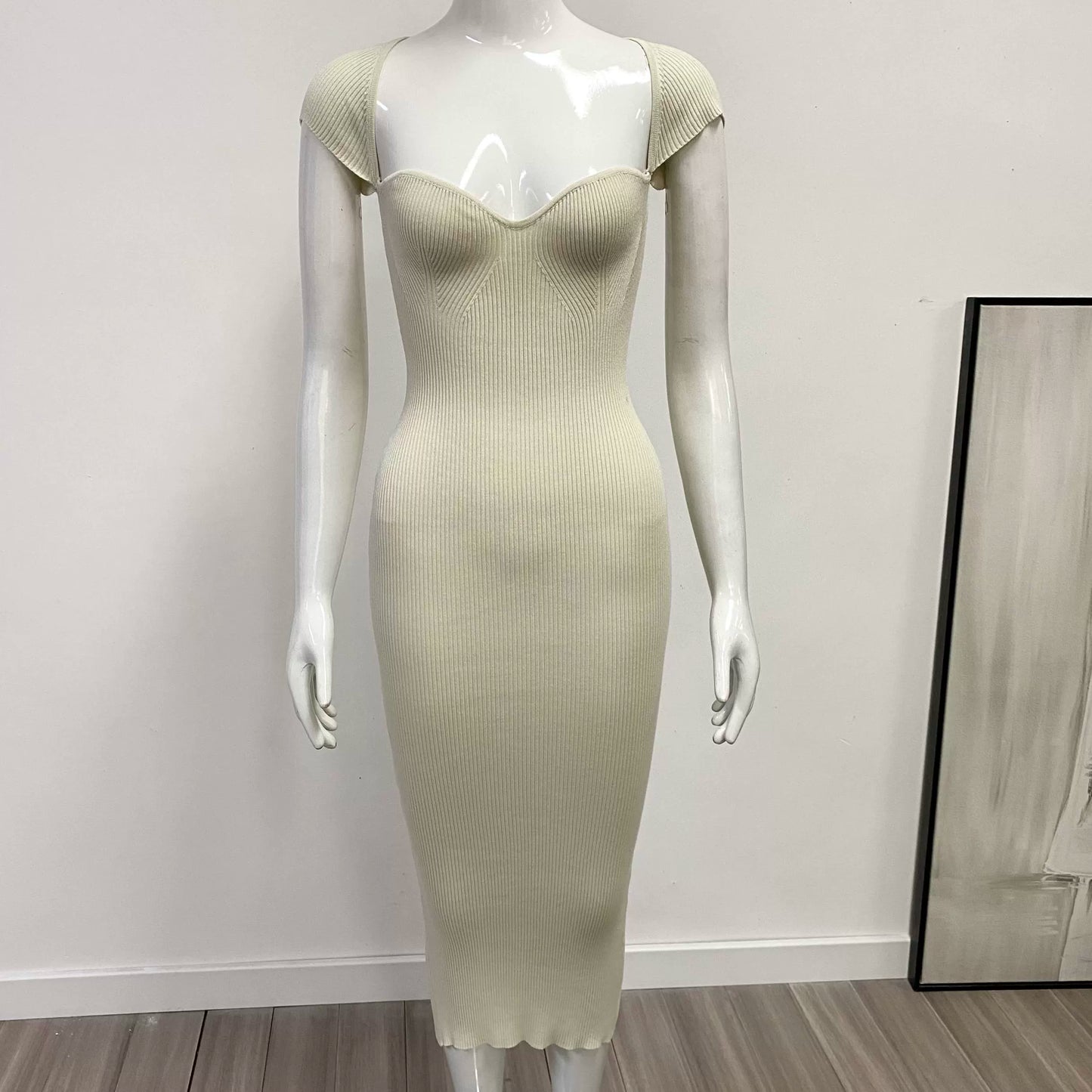 Foreign Trade Original Order European and American Sexy Pure Color Silm Party Dress Knitting Tube Top Elastic Mid Length Long Length Dress