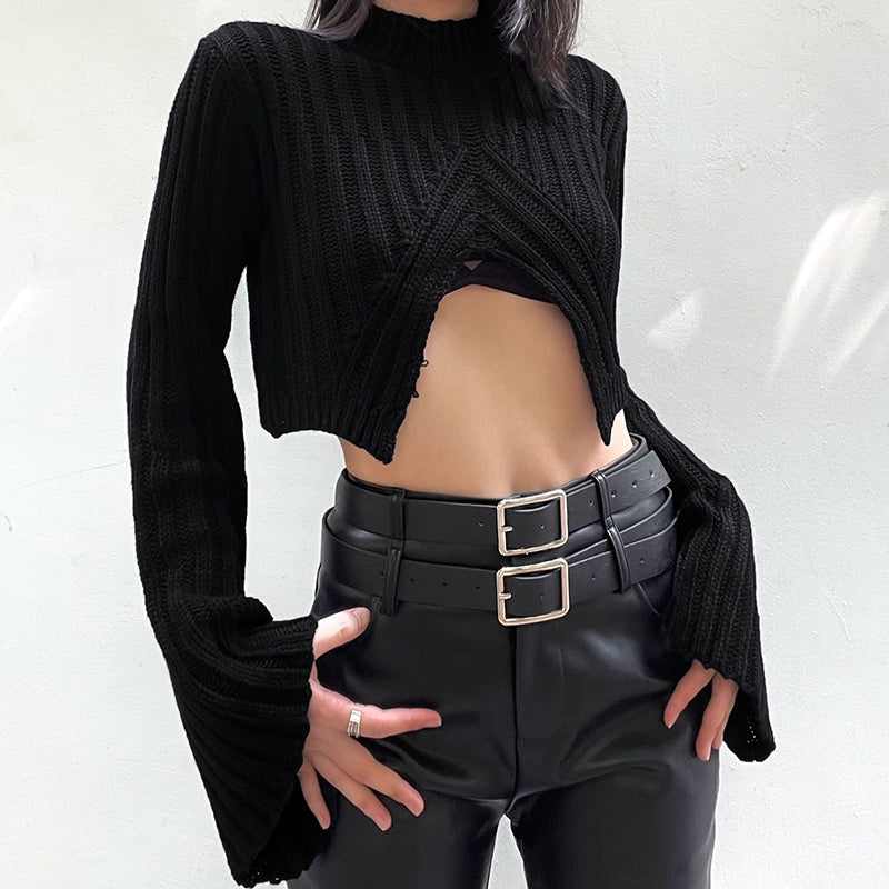 Gagaopt Split Half-Collar Sunken Stripe Knitwear