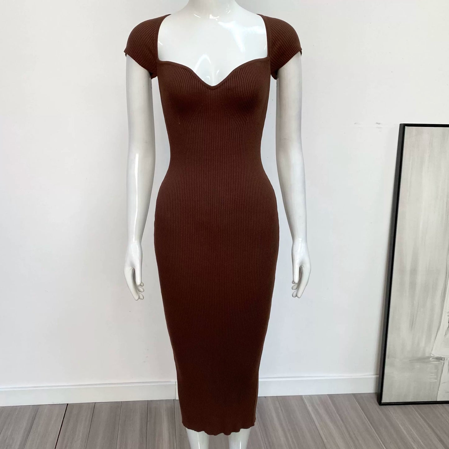 Foreign Trade Original Order European and American Sexy Pure Color Silm Party Dress Knitting Tube Top Elastic Mid Length Long Length Dress