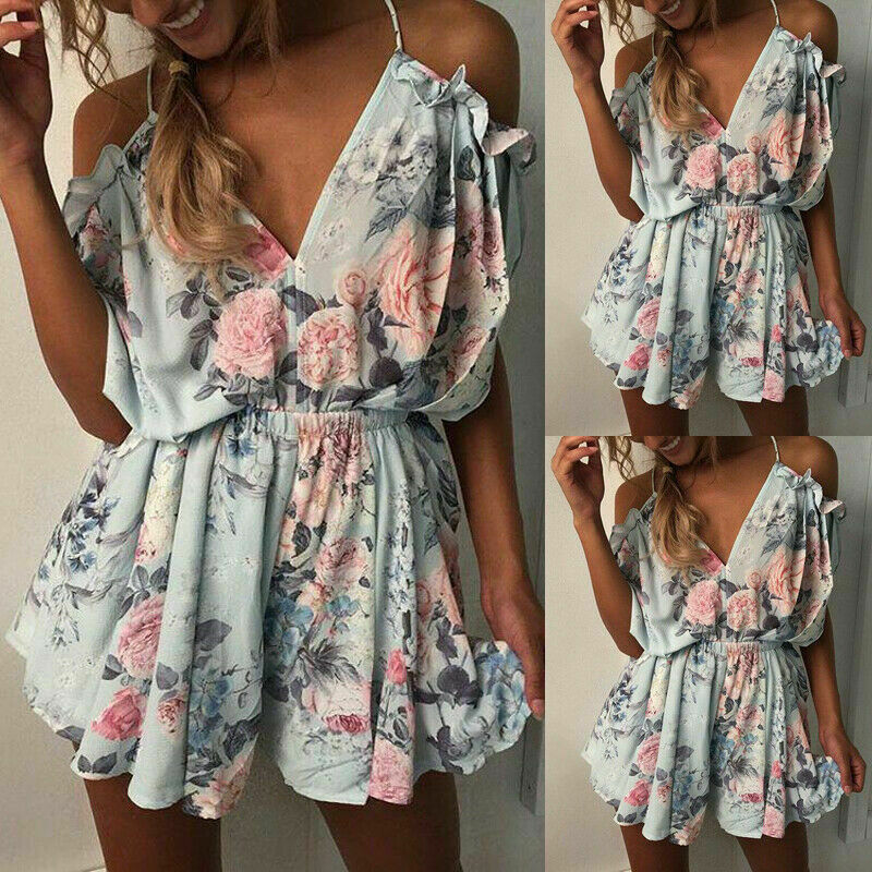 Damen Clubwear Holiday Sommer Mini Jumpsuit Spielanzug Rompe