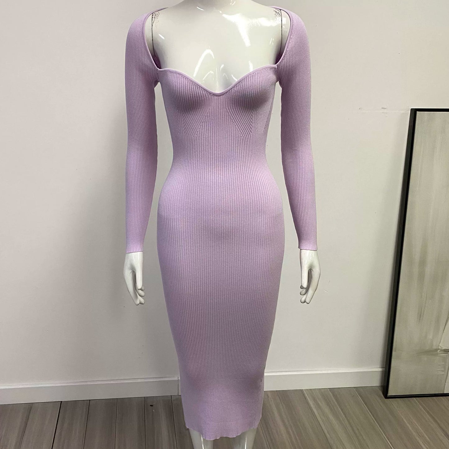 Foreign Trade Original Order European and American Sexy Pure Color Silm Party Dress Knitting Tube Top Elastic Mid Length Long Length Dress