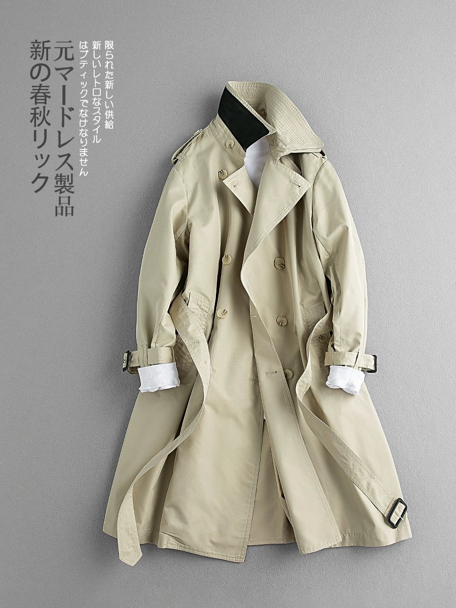 Retro Double Layer Jimingxian Mid Length Long Length Men's and Women's Trench Coat