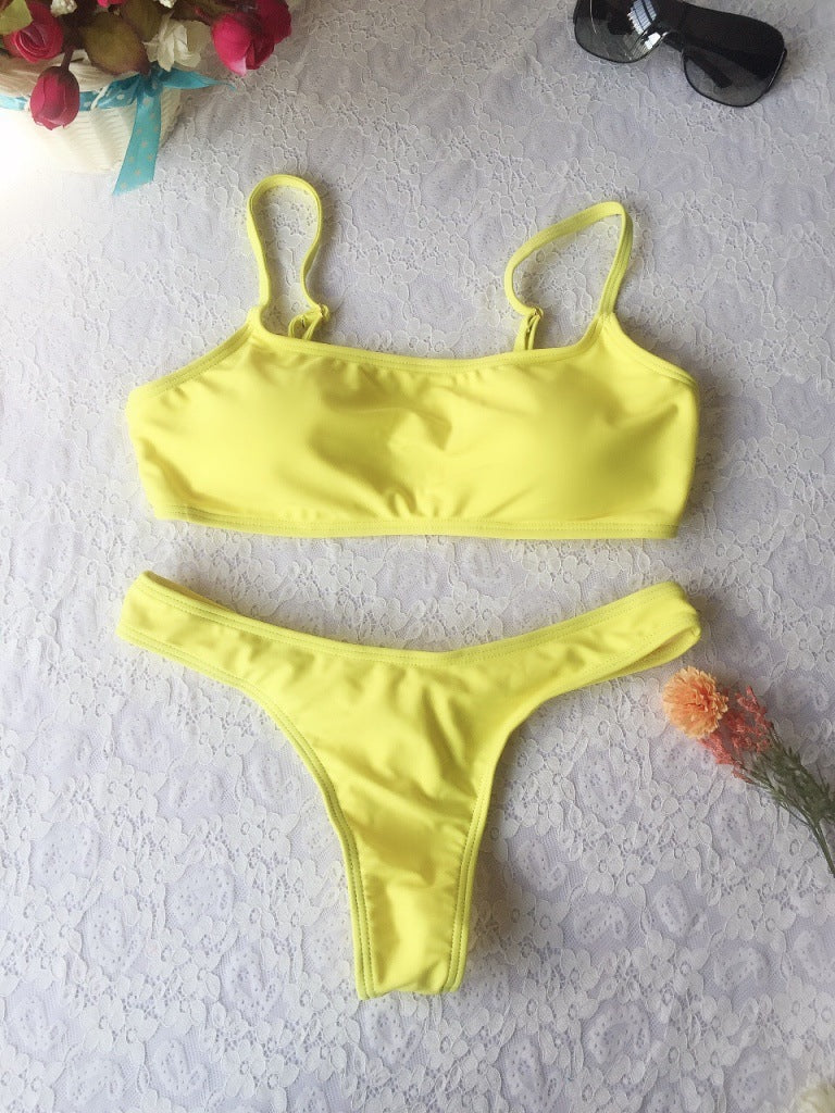 New Pure Color Tube-Top Bikini with Chest Pad Big Breast Swimsuit Swimwear Women Bikinit Swimwear