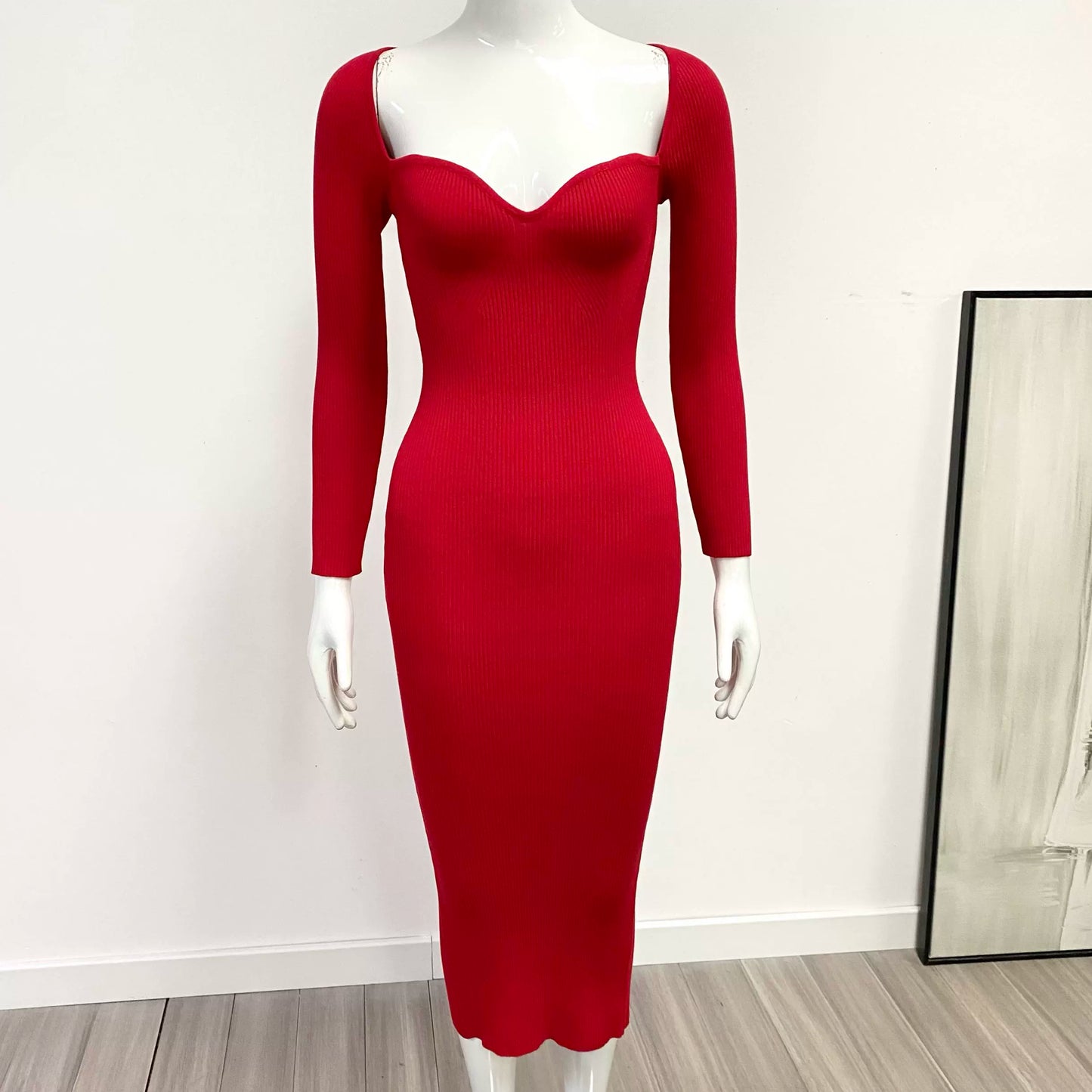 Foreign Trade Original Order European and American Sexy Pure Color Silm Party Dress Knitting Tube Top Elastic Mid Length Long Length Dress