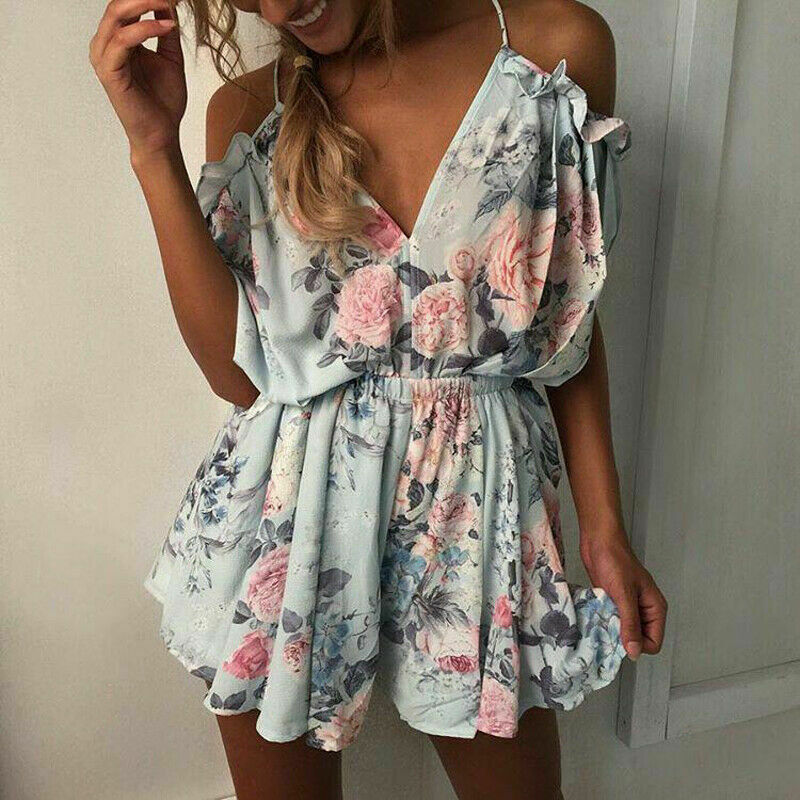 Damen Clubwear Holiday Sommer Mini Jumpsuit Spielanzug Rompe