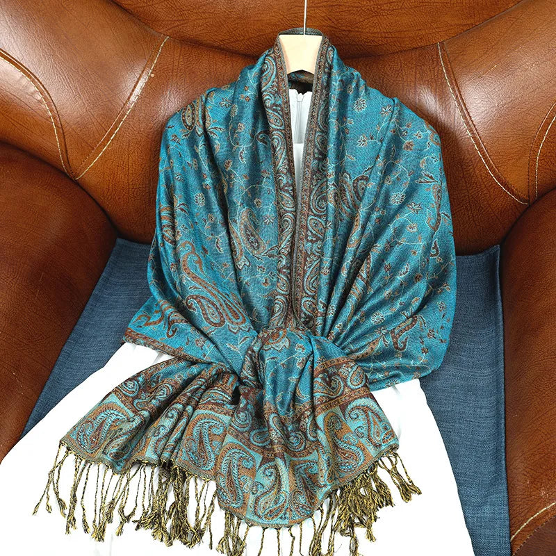 Classic Boho Paisley Jacquard Shawl Vintage Thin Soft Cozy Scarf Elegant Style Breathable Blanket Scarf With Tassel For Women
