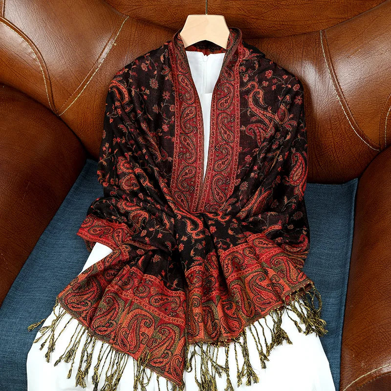 Classic Boho Paisley Jacquard Shawl Vintage Thin Soft Cozy Scarf Elegant Style Breathable Blanket Scarf With Tassel For Women