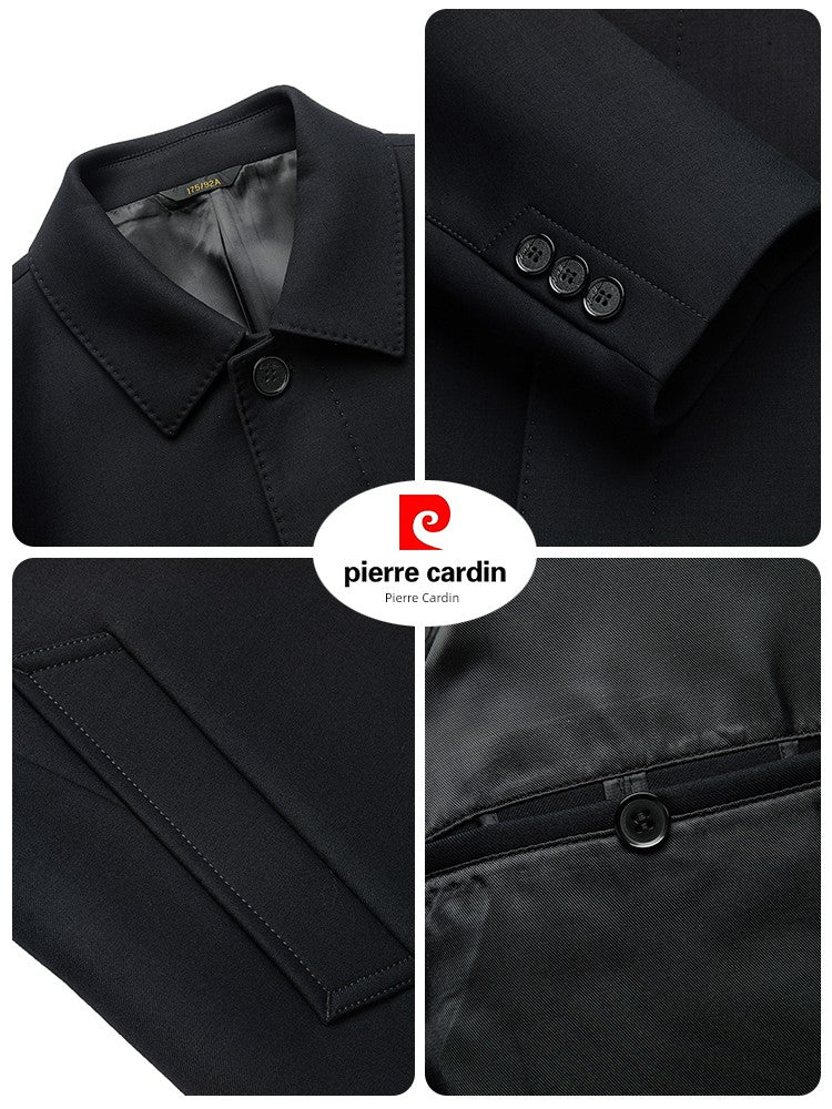 Pierre Cardin Dad Coat Spring Type Middle-Aged Men's Mid-Length Trench Coat Autumn Clothing Thin Men's Long Type Tops