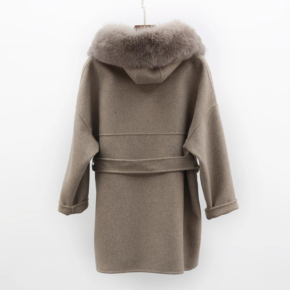 Cashmere Jacket Hand, Fox Fur Woolen Overcoat Cashmere Coat