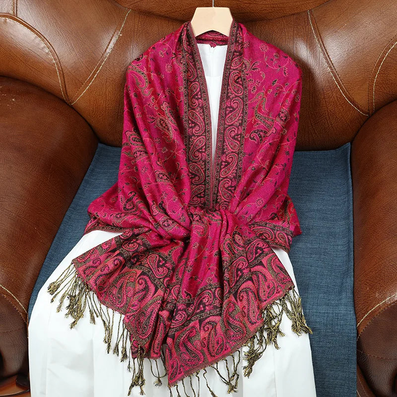 Classic Boho Paisley Jacquard Shawl Vintage Thin Soft Cozy Scarf Elegant Style Breathable Blanket Scarf With Tassel For Women