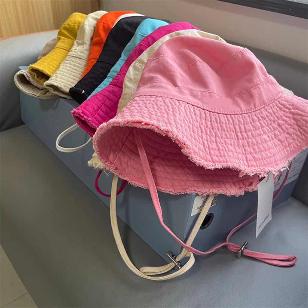 Fashion Ladies Summer Leisure Protection Sun UV50+ Beach Hat Bucket Hat Water Washed Fur Brim Men's Panama Hat Sunscreen Cap