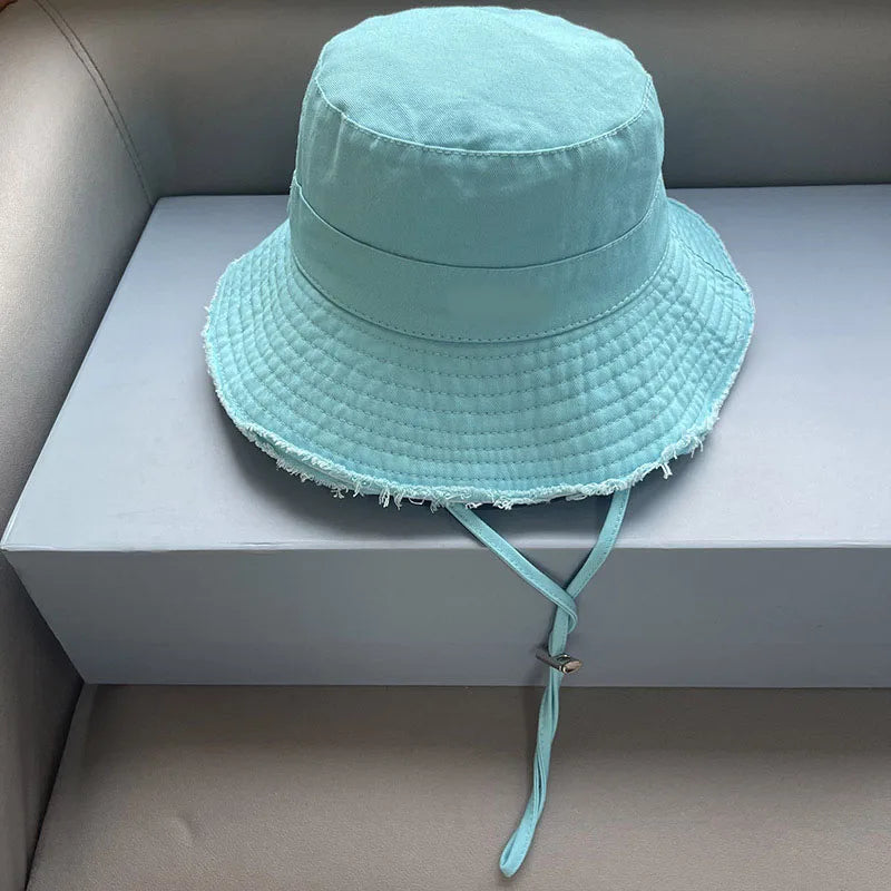 Fashion Ladies Summer Leisure Protection Sun UV50+ Beach Hat Bucket Hat Water Washed Fur Brim Men's Panama Hat Sunscreen Cap