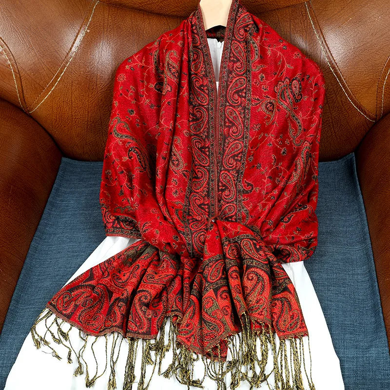 Classic Boho Paisley Jacquard Shawl Vintage Thin Soft Cozy Scarf Elegant Style Breathable Blanket Scarf With Tassel For Women