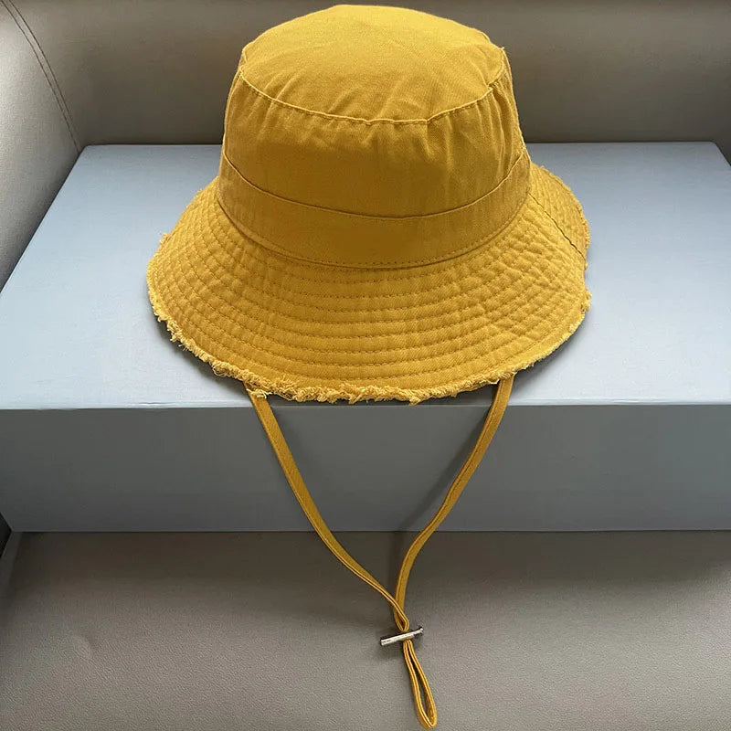 Fashion Ladies Summer Leisure Protection Sun UV50+ Beach Hat Bucket Hat Water Washed Fur Brim Men's Panama Hat Sunscreen Cap