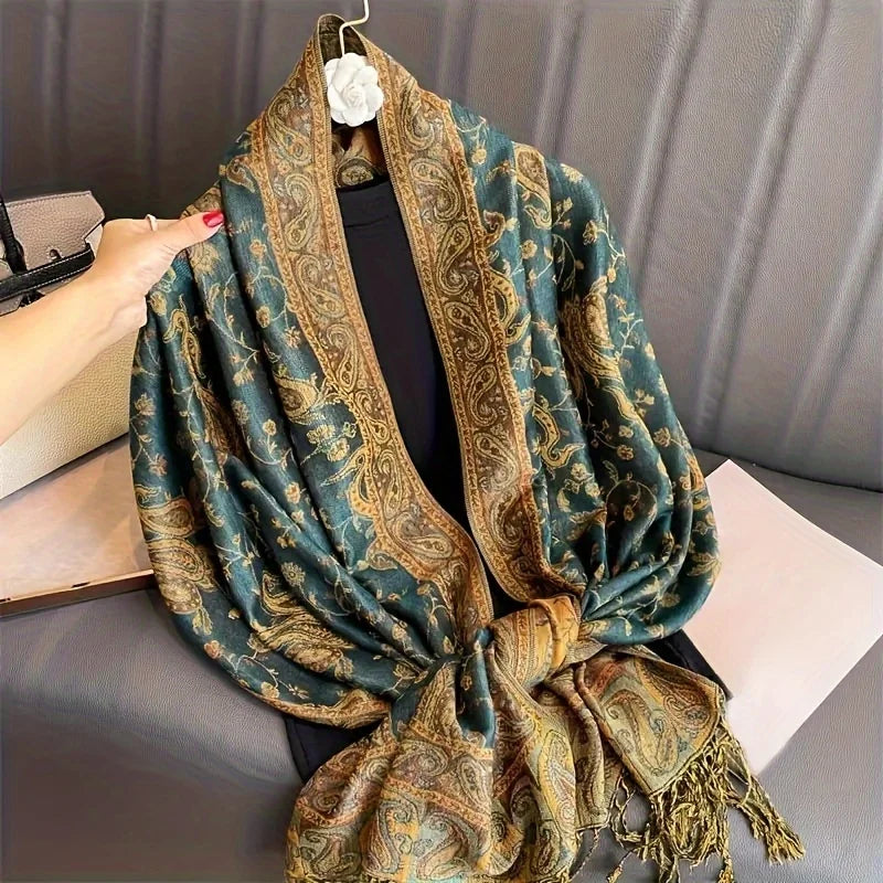 Classic Boho Paisley Jacquard Shawl Vintage Thin Soft Cozy Scarf Elegant Style Breathable Blanket Scarf With Tassel For Women