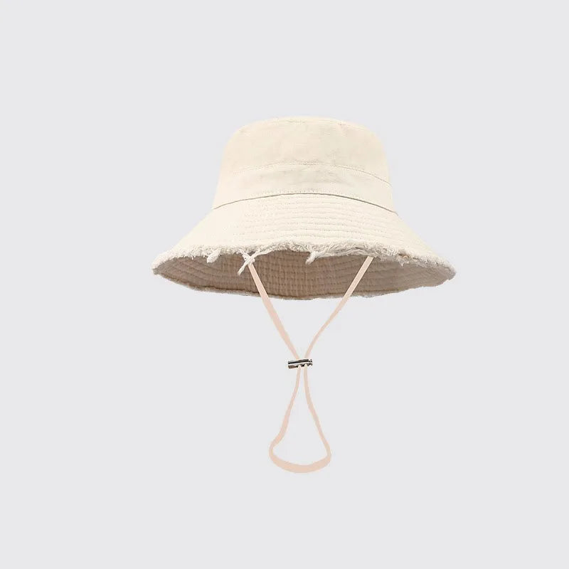 Fashion Ladies Summer Leisure Protection Sun UV50+ Beach Hat Bucket Hat Water Washed Fur Brim Men's Panama Hat Sunscreen Cap