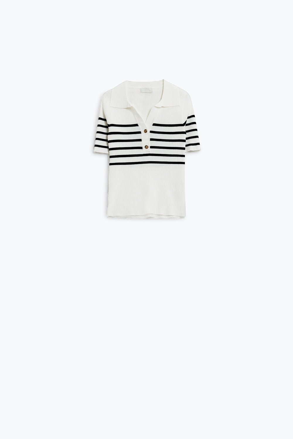 Striped Polo With Button Detail in White