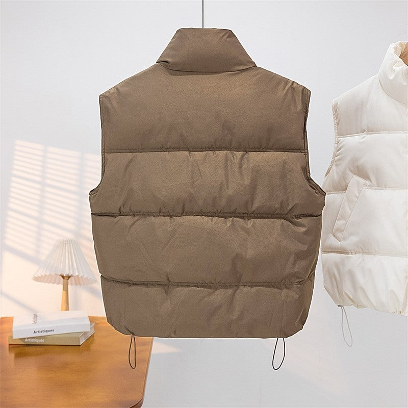 Solid Color Stand Collar Short Cotton Vest
