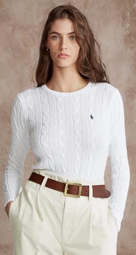 RALPH LAUREN Women's Crewneck Cable Knit Pony Logo Sweater