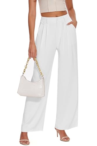 FUNYYZO Women's Loose Pleated Front Long Pants Wide Leg Trousers Solid Causal Dressy