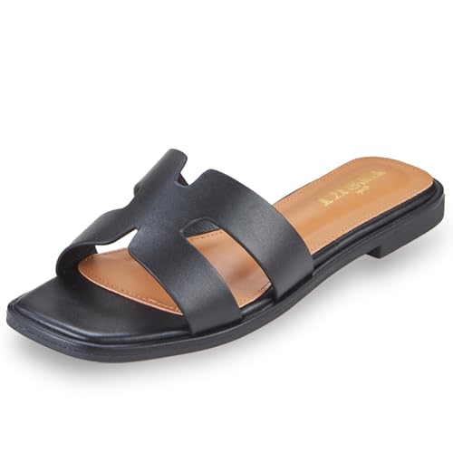 Sandals for Women 2025 dressy slides flat open toe comfortable soft leather slip on ladies casual wide width cute trendy shoes summer beach