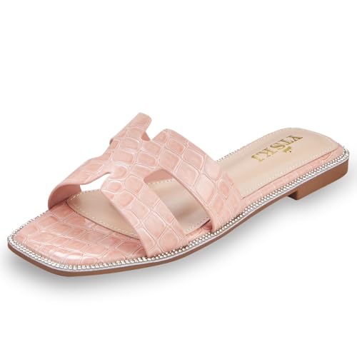 Sandals for Women 2025 dressy slides flat open toe comfortable soft leather slip on ladies casual wide width cute trendy shoes summer beach