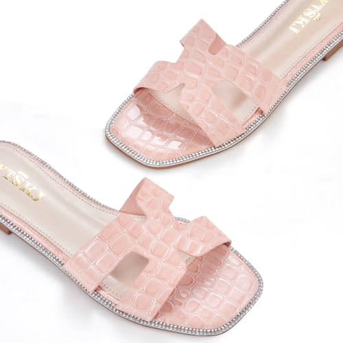 Sandals for Women 2025 dressy slides flat open toe comfortable soft leather slip on ladies casual wide width cute trendy shoes summer beach