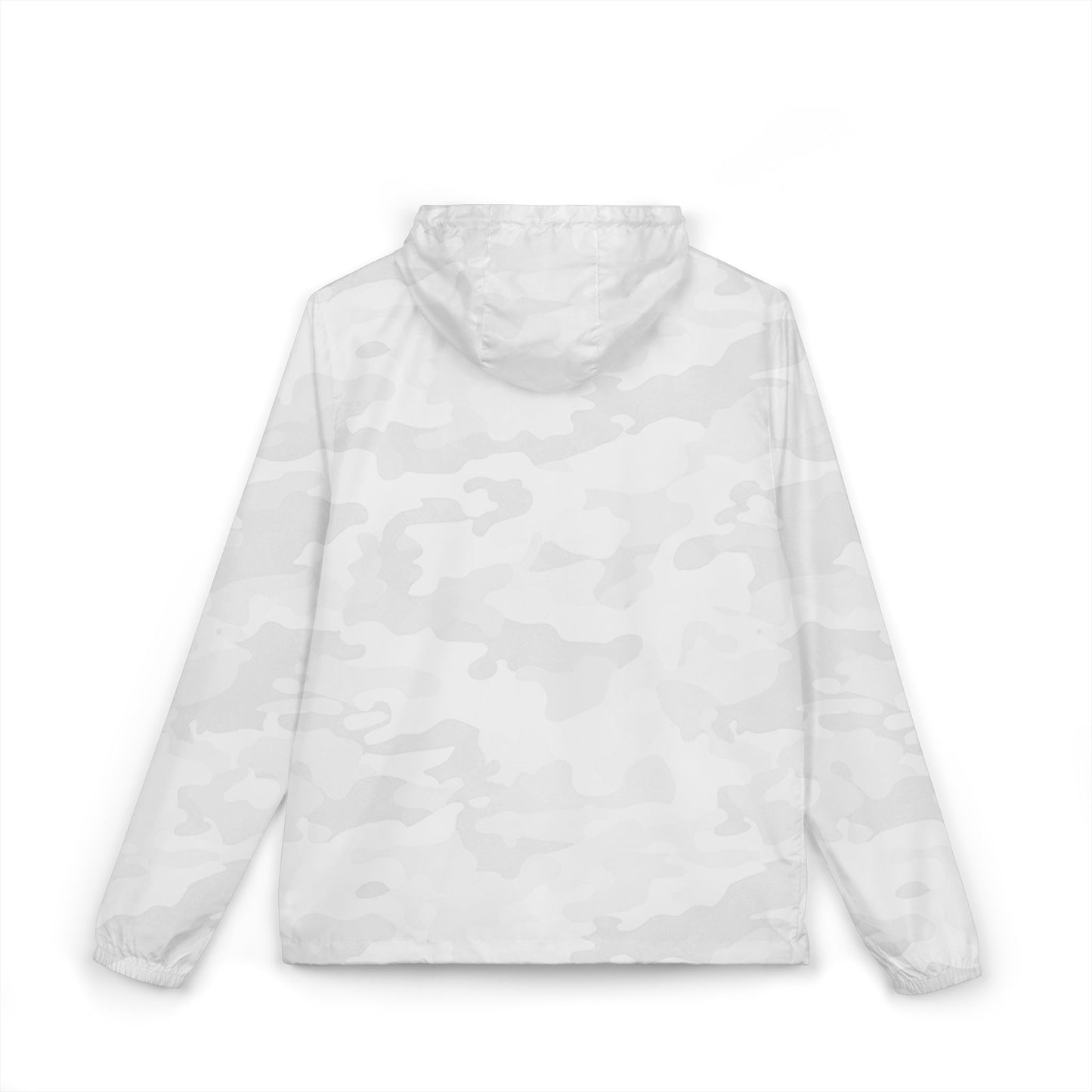 White Camo Windbreaker Jacket — Lightweight Full-Zip Hooded Outerwear