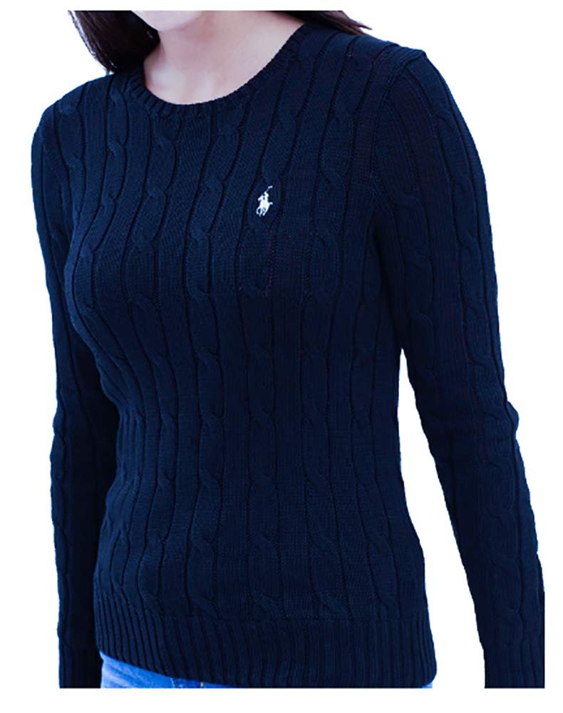 RALPH LAUREN Women's Crewneck Cable Knit Pony Logo Sweater