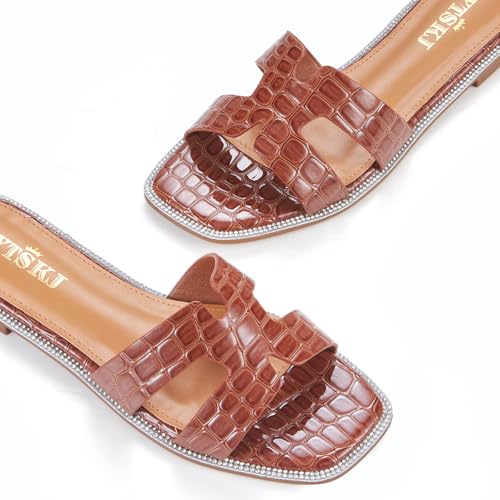 Sandals for Women 2025 dressy slides flat open toe comfortable soft leather slip on ladies casual wide width cute trendy shoes summer beach