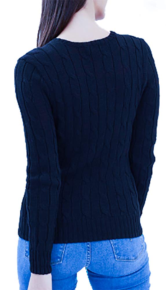 RALPH LAUREN Women's Crewneck Cable Knit Pony Logo Sweater