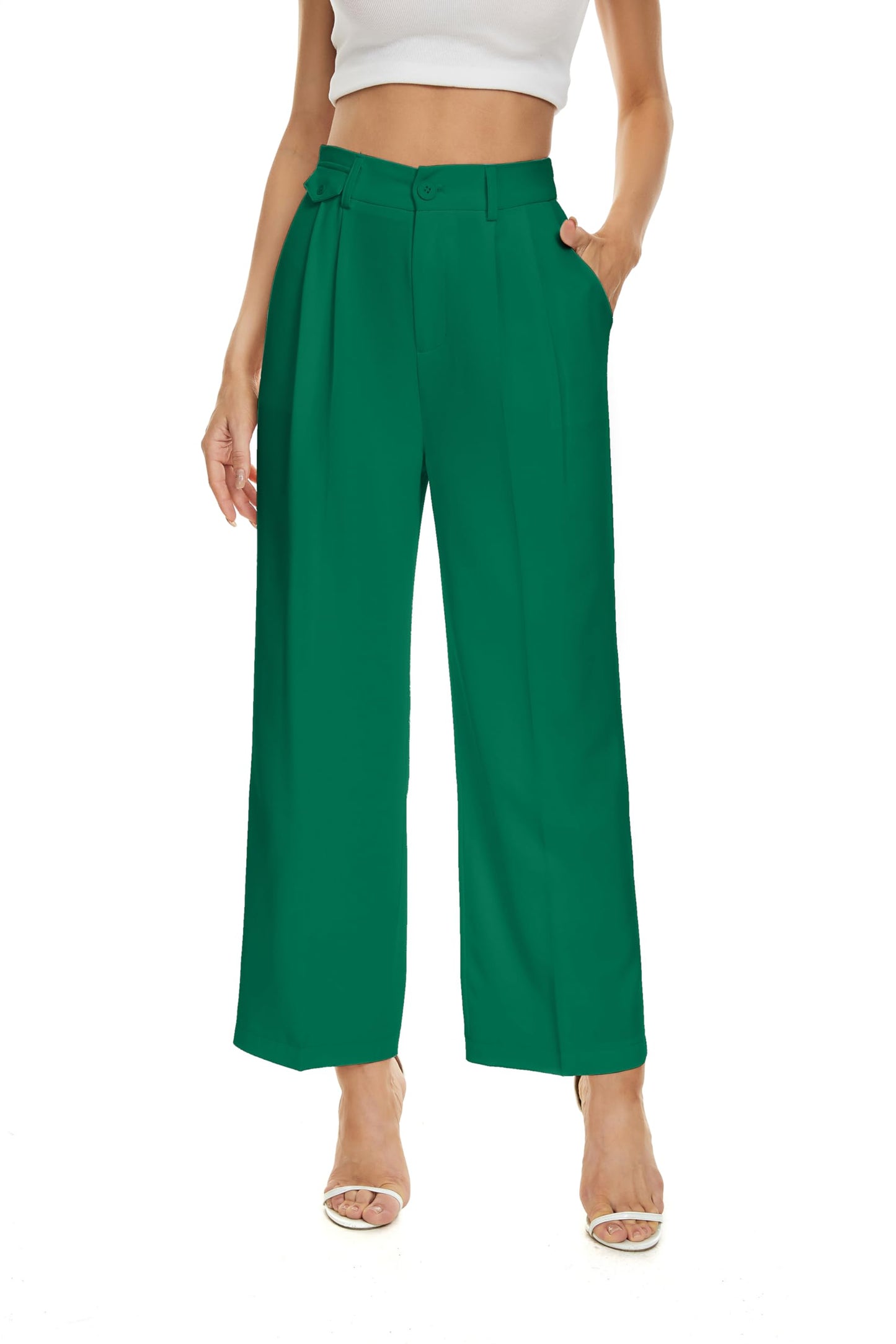 FUNYYZO Women's Loose Pleated Front Long Pants Wide Leg Trousers Solid Causal Dressy