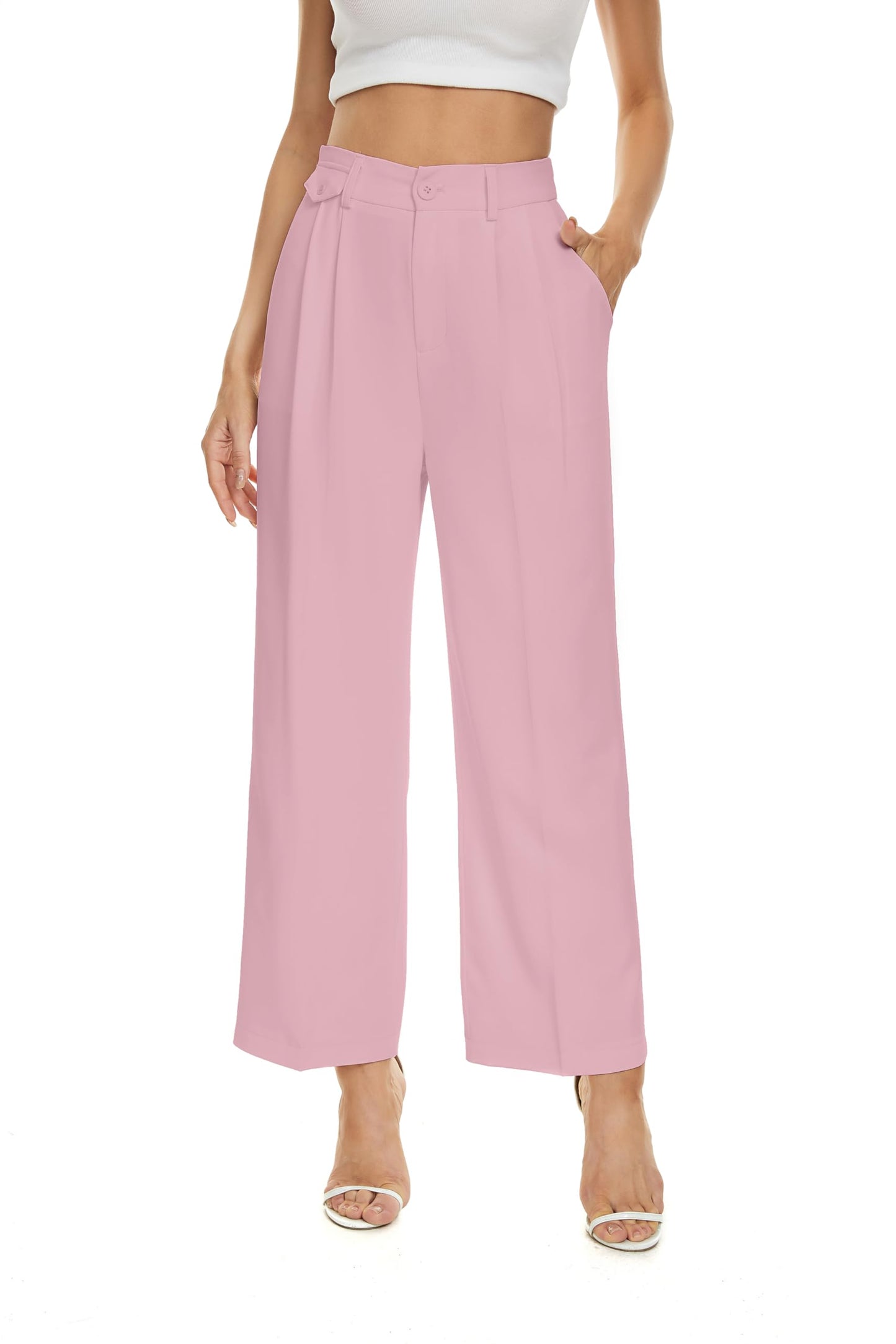 FUNYYZO Women's Loose Pleated Front Long Pants Wide Leg Trousers Solid Causal Dressy