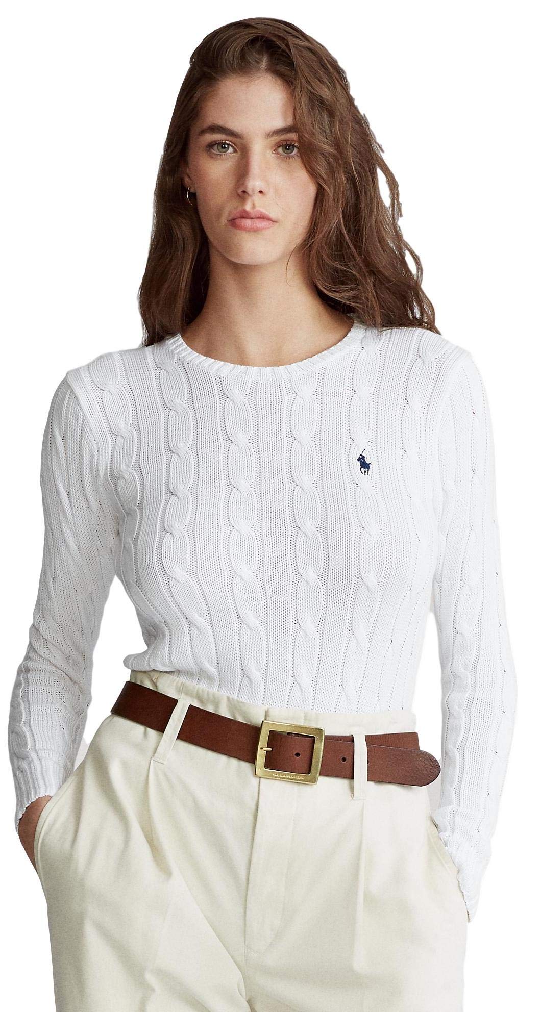 RALPH LAUREN Women's Crewneck Cable Knit Pony Logo Sweater
