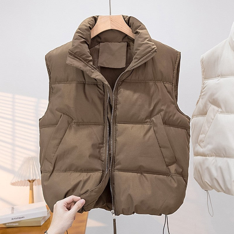 Solid Color Stand Collar Short Cotton Vest