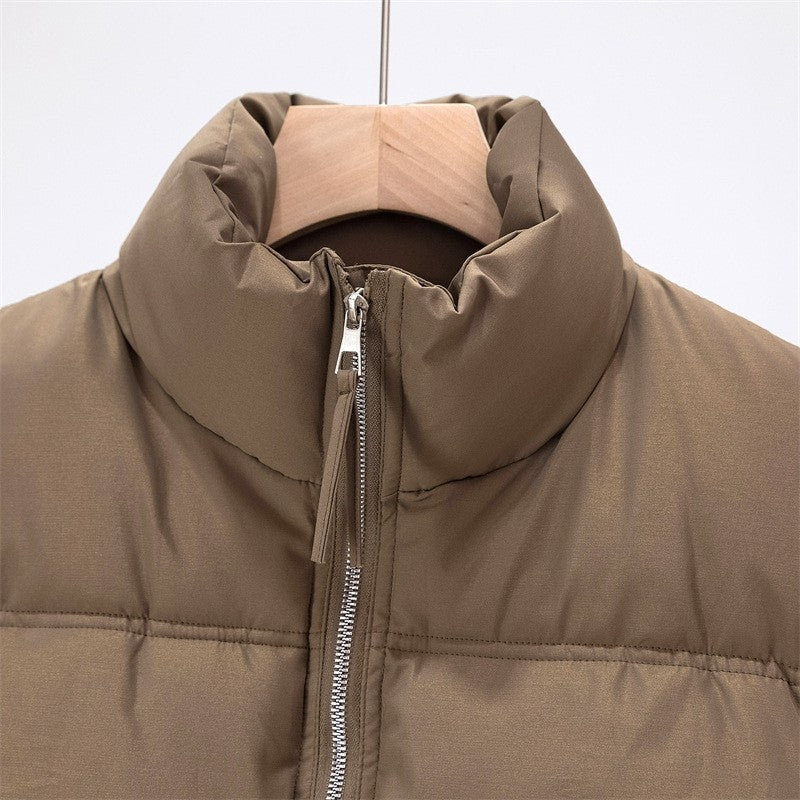 Solid Color Stand Collar Short Cotton Vest