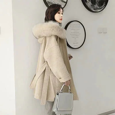 Cashmere Jacket Hand, Fox Fur Woolen Overcoat Cashmere Coat