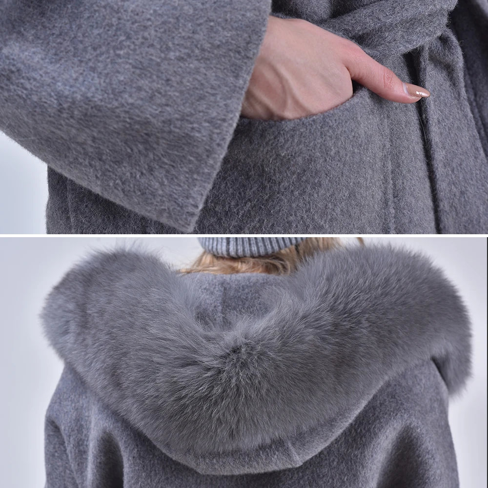 Cashmere Jacket Hand, Fox Fur Woolen Overcoat Cashmere Coat