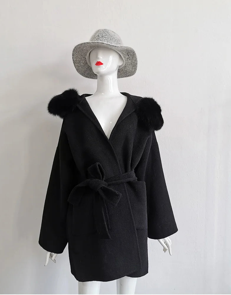 Cashmere Jacket Hand, Fox Fur Woolen Overcoat Cashmere Coat